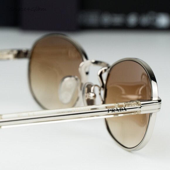 Prada Women Sunglasses Silver Yellow Grad Brown Oval PRB53S 1BC80K NEW AUTHENTIC - Picture 6 of 10